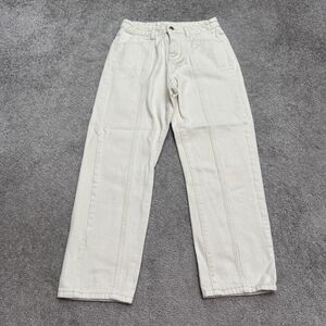Evisu High Rise Straight Leg Mom Denim Jeans Womens Small Beige Cotton Casual